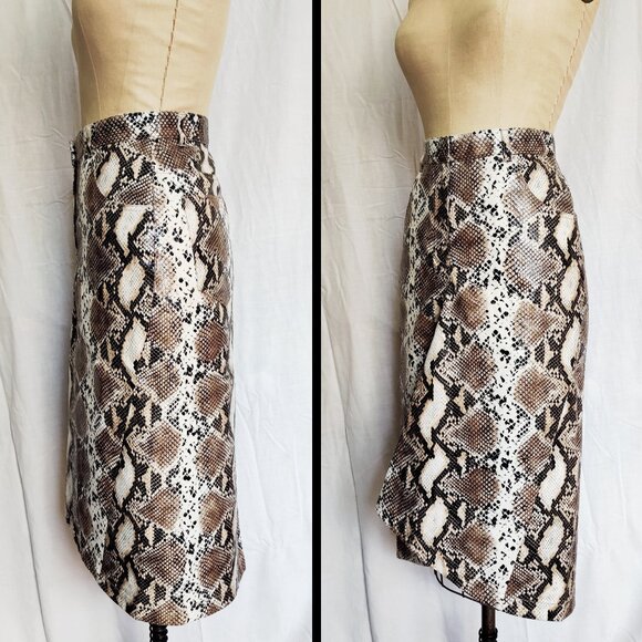 NWOT PushButton Taupe Beige Snakeskin Flared Asymmetrical Midi Skirt - Small - Picture 4 of 8